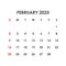 Calendar for February 2025. The week starts on Sunday.