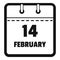 Calendar fourteenth february icon, simple black style
