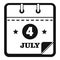 Calendar fourth july icon, simple black style