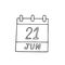 Calendar hand drawn in doodle style. June 21. International Yoga Day, World Hydrography, Humanist, Selfie, Skateboarding date.
