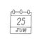 Calendar hand drawn in doodle style. June 25. Day of the Seafarer, date. icon, sticker, element for design planning, business