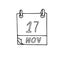 Calendar hand drawn in doodle style. November 17. International Students Day, World Prematurity, date. icon, sticker, element,