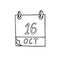 Calendar hand drawn in doodle style. October 16. World Bread Day, Food, Anaesthesia, National Boss, date. icon, sticker