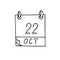 Calendar hand drawn in doodle style. October 22. International Stuttering Awareness Day, date. icon, sticker, element, design.