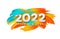 Calendar header 2022 number on colorful abstract color paint brush strokes background. Happy 2022 new year colorful