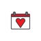 Calendar with heart filled outline icon