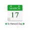 Calendar with holiday date, holiday, St. Patrick`s Day, vector illustration