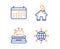 Calendar, Home and Typewriter icons set. International globe sign. Business audit, House building, Instruction. Vector