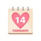 Calendar icon 14 February Valentine`s Day