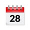 Calendar icon with date 28 day month. Flat agenda day reminder event calendar design button