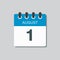 Calendar icon day 1 August, date days of the year