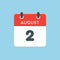 Calendar icon day 2 August, date days of the year