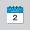 Calendar icon day 2 August, date days of the year