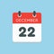 Calendar icon day 22 December, template icon day