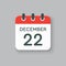 Calendar icon day 22 December, template icon day