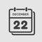 Calendar icon day 22 December, template icon day