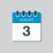 Calendar icon day 3 August, date days of the year