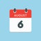 Calendar icon day 6 August, date days of the year