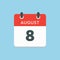 Calendar icon day 8 August, date days of the year