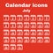 The calendar icon. July symbol. Flat