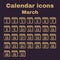 The calendar icon. March symbol. Flat