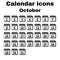 The calendar icon. October symbol. Flat