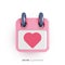 Calendar icon with pink heart shape. Reminder for a wedding day, Valentine day or birthday event