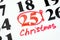 calendar indicating christmas day on 25th, closeup