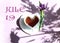 Calendar for July 19: the name of the month of July in English, the numbers 19, a cup of tea in the shape of a heart, an iris