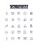 Calendar line icons collection. Schedule - Agenda, Timepiece - Clock, Note pad - Notebook, Journal - Diary, Event -