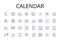 Calendar line icons collection. Schedule - Agenda, Timepiece - Clock, Note pad - Notebook, Journal - Diary, Event -