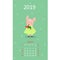 Calendar for March 2019 from Sunday to Saturday. Cute cartoon pig in a dress. Vector illustration
