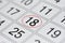 Calendar, mark day of the week, date in the red circle, note, scheduler, memo, save the date, 18
