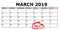Calendar with marked date March 29, 2019 when the Brexit should be finished