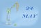 Calendar for May 24: a birch branch in a glass vase on a blue background, the name of the month May in English, the numbers 24