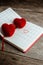 Calendar memo, notebook with the red Heart pillow