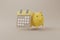 Calendar minimal simple design and yellow piggybank on brown background