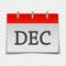 Calendar month December icon on gray and red color on transpare