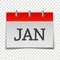 Calendar month January icon on grey and red color on transpar