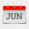 Calendar month June icon on gray and red color on transparent b