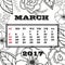 Calendar month of March 2017.Vintage floral card with garden flowers