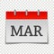 Calendar month march icon on gray and red color on transparent