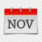 Calendar month November icon on gray and red color on transpare