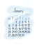 Calendar monthly template for January 2025 in simple minimalist style vertical portrait orientation