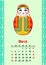 Calendar with nested dolls 2017. Matryoshka different Russian national ornament.