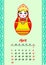 Calendar with nested dolls 2017. Matryoshka different Russian national ornament.