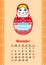Calendar with nested dolls 2017. November. Matryoshka different Russian national ornament. design. Vector illustration