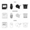 Calendar, newborn, stomach massage, artificial feeding. Pregnancy set collection icons in black,monochrome,outline style
