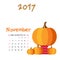 Calendar november 2017. Vector Template. Week starts Sunday