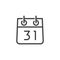 Calendar with Number 31 Icon. Date of Meeting, thirty-one December, New Year Label. Time, Date, Month, Schedule, Event